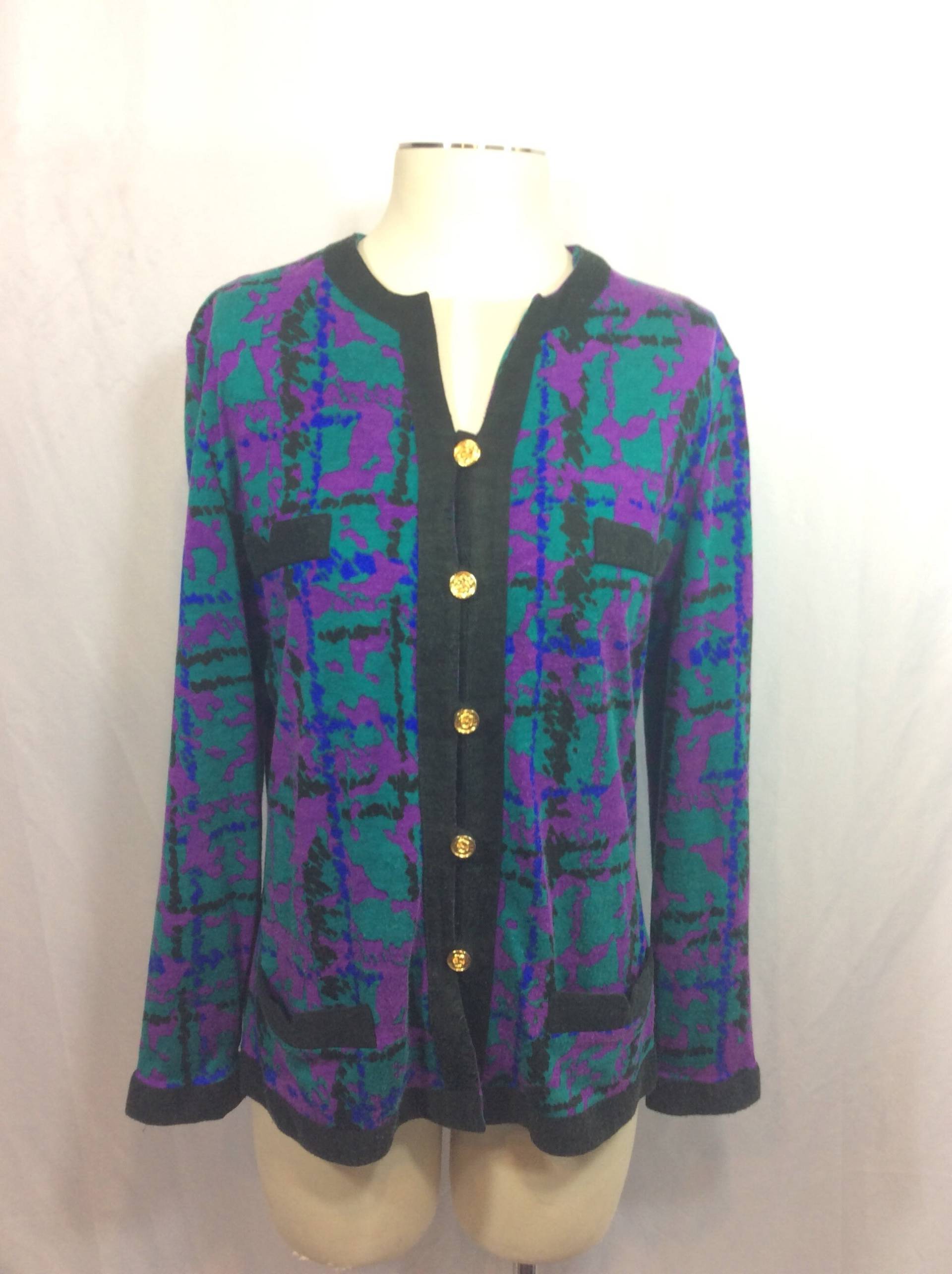 Jahrgang Eva Von Robert Janan Abstrakte Jacke Bluse | Gold Knöpfe Taschen Leichte Blazer Größe 14 von bluebirdklassics