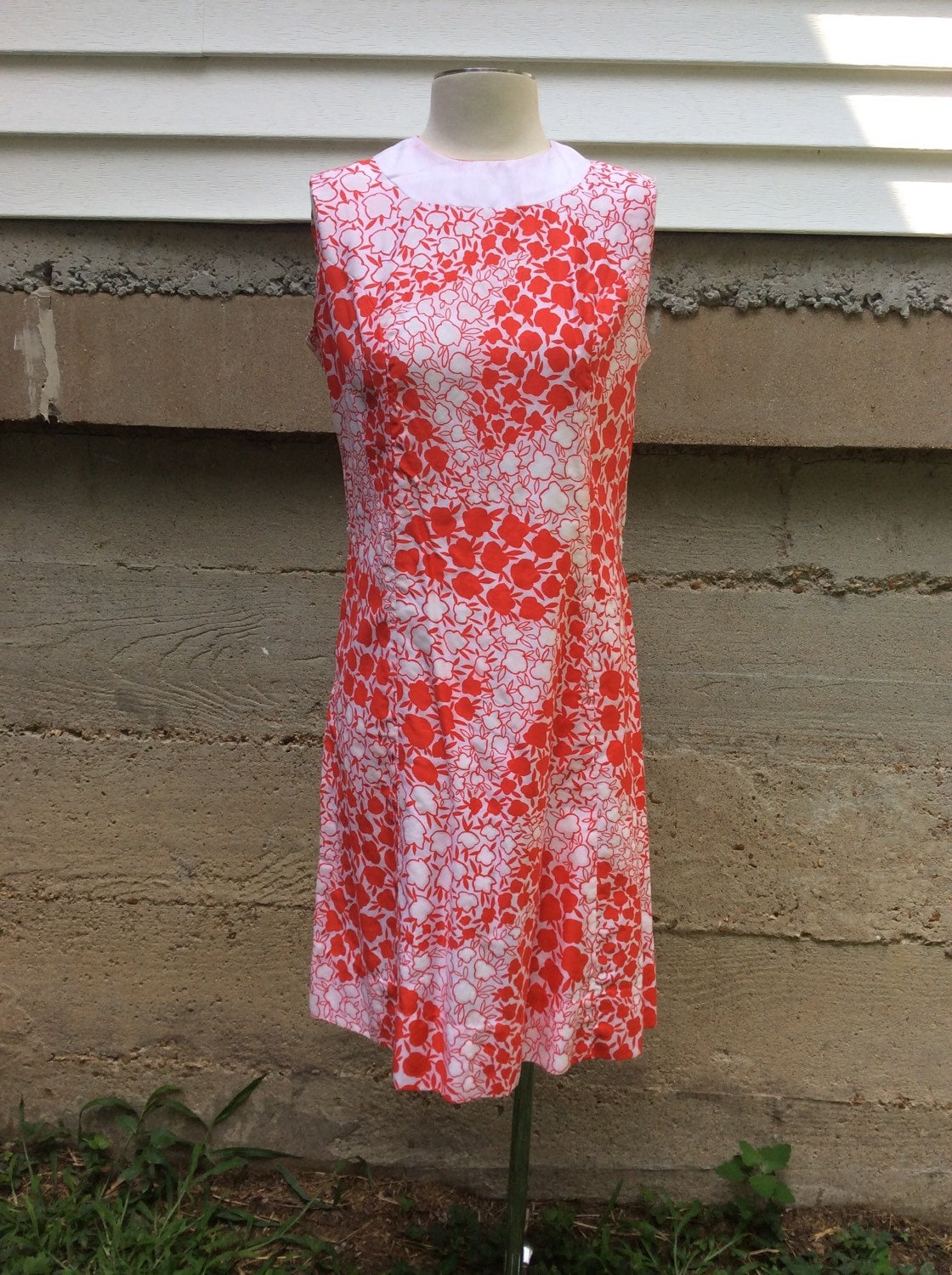 Vtg Floral Ärmelloses Kleid/Rot Weiß Liberty Kreis von bluebirdklassics