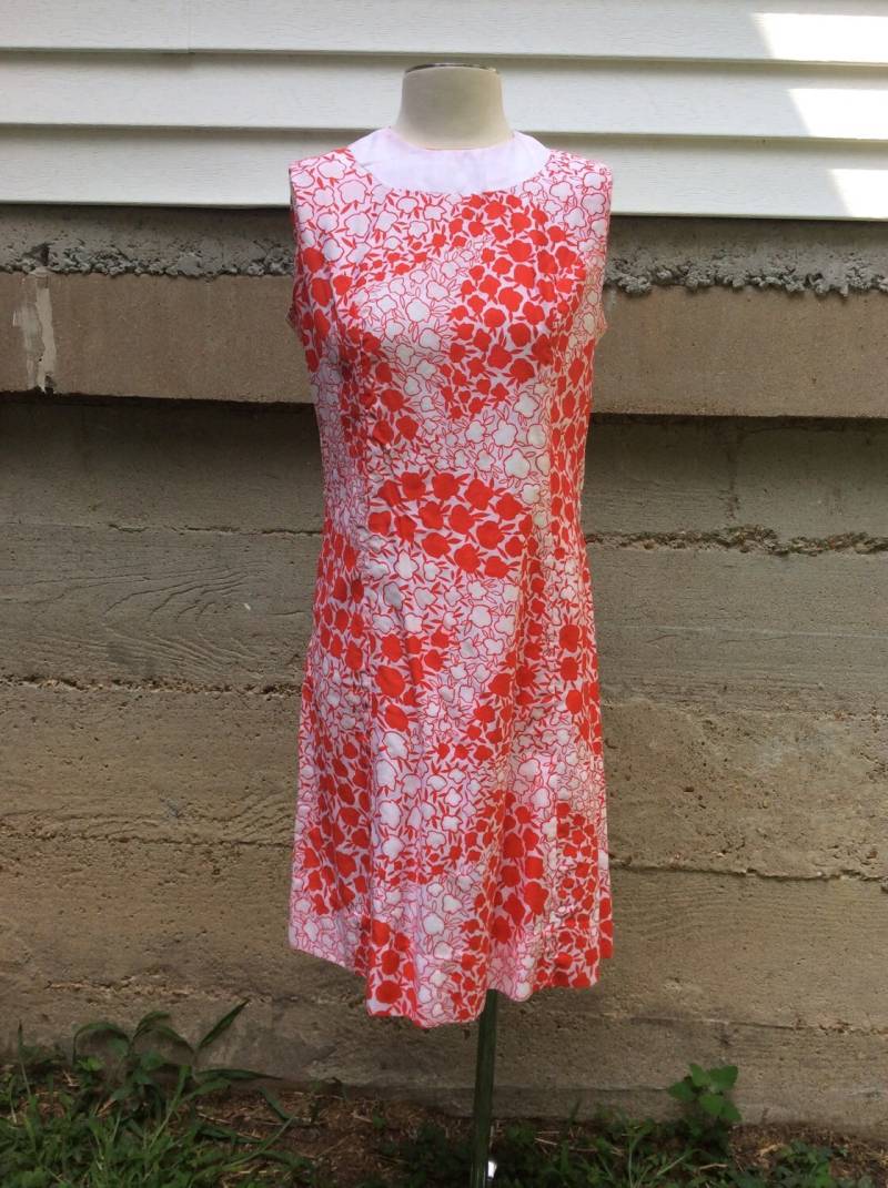 Vtg Floral Ärmelloses Kleid/Rot Weiß Liberty Kreis von bluebirdklassics