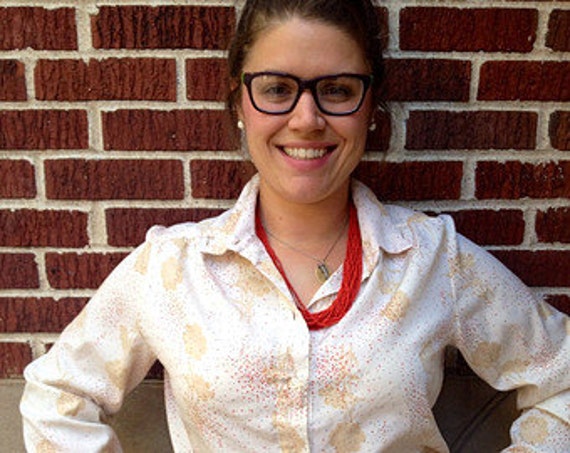 Vtg-Konfetti Und Floral Print-Bluse/Langarm Taste von bluebirdklassics