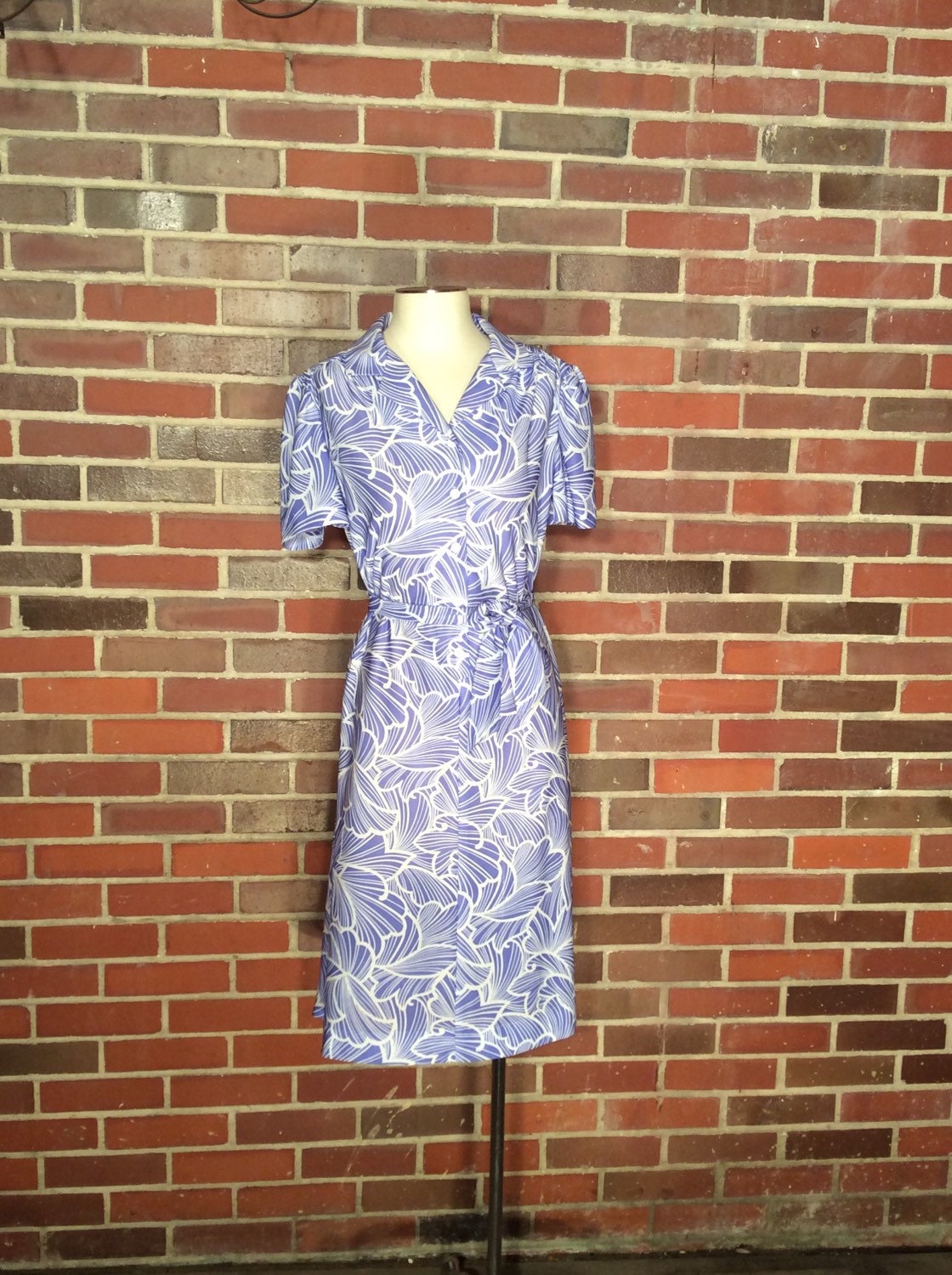 Vtg-Lila Floral Kragen Kleid/Lady Jennifer Größe 16 1/2 Belted Kurzarm von bluebirdklassics