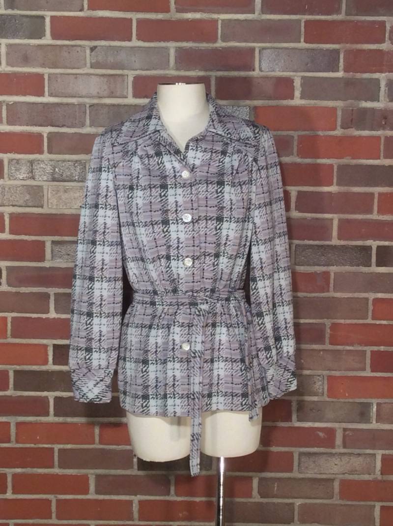 Vtg Purple Plaid Stockton Jacke/70Er Jahren Krawatten Gürtel Blazer-Jacke von bluebirdklassics