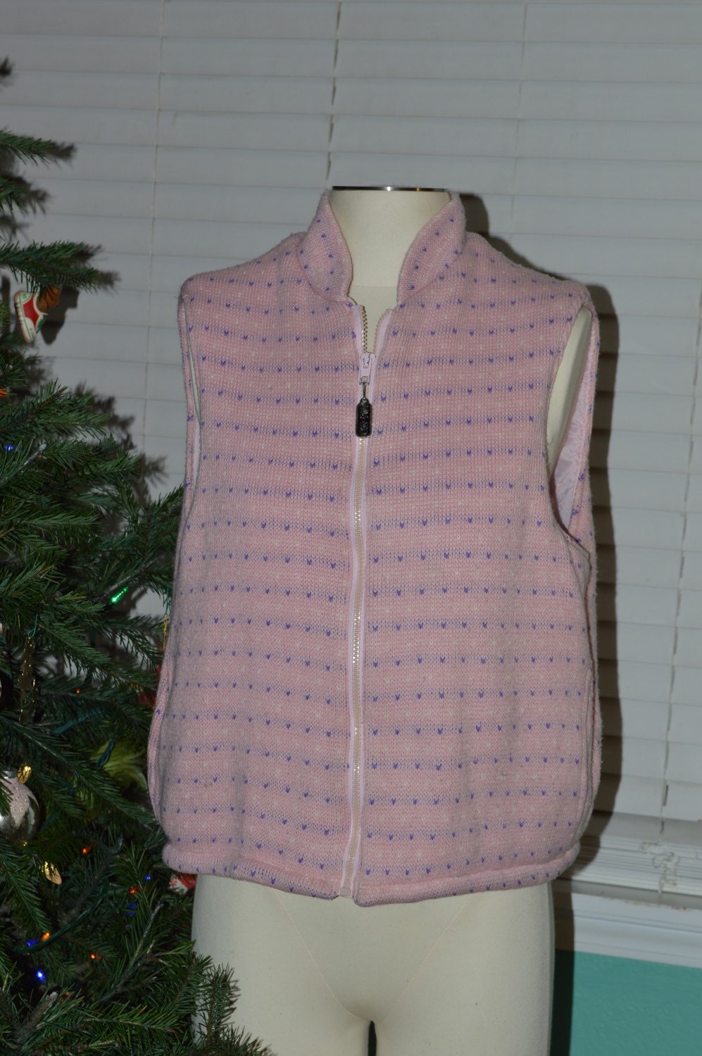Vtg Rosa Pullover Weste Zip Up/Skimo Größe Groß Violett Herzen von bluebirdklassics