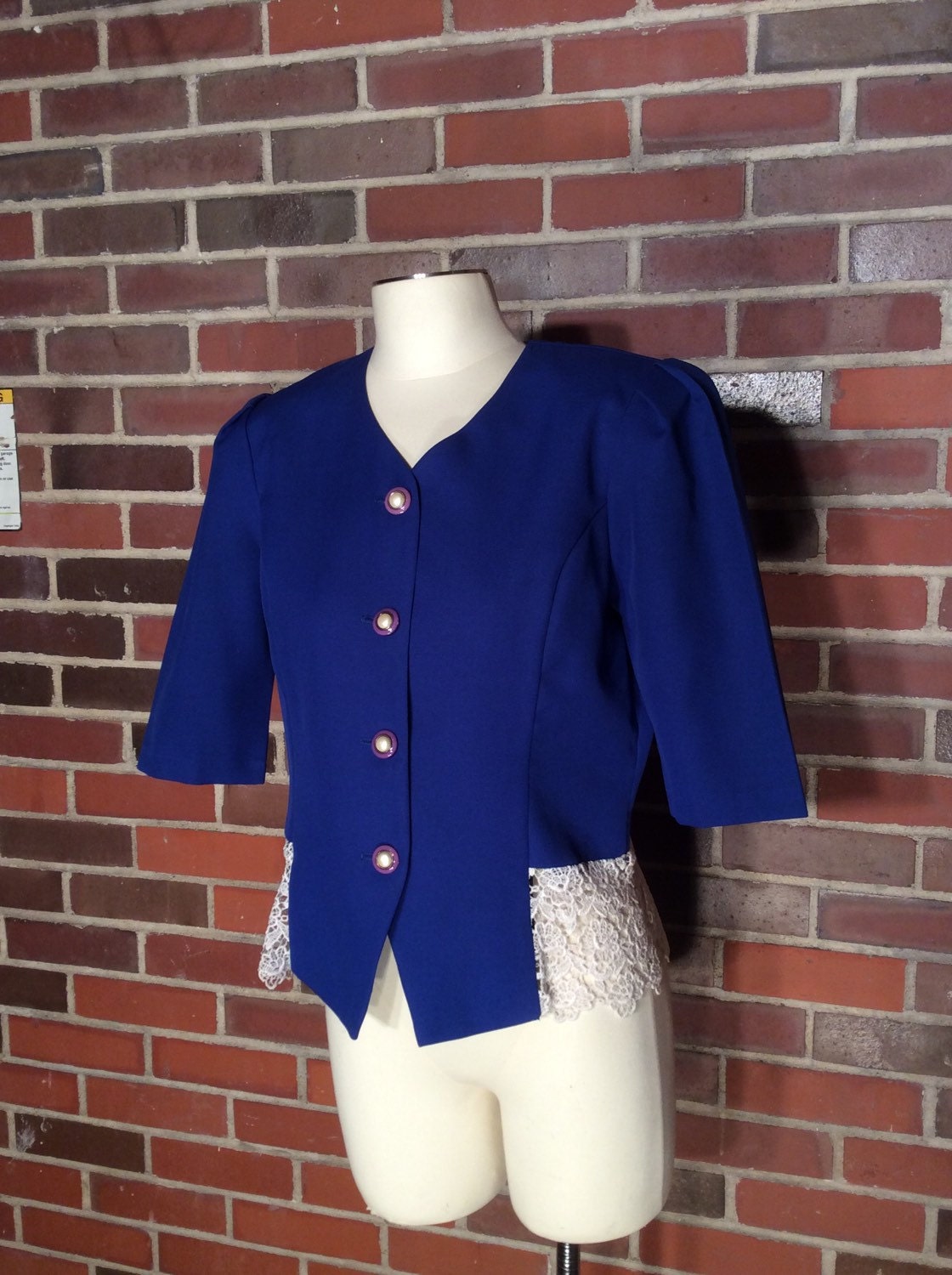 Vtg-Royalblau-Blazer Mit Spitze/Whirlaway Waffenröcke Size 10P Petite von bluebirdklassics