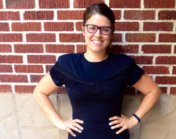 Vtg Schwarz Fringe Dress/Hearts Flapper Sz 9 Short Sleeve Schulter Pads Western von bluebirdklassics