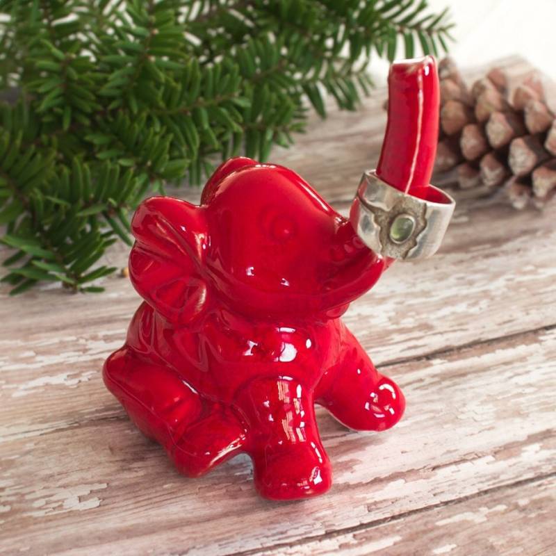 Roter Elefant Ringhalter, Schmuck Keramik Handgemacht, Lucky Elephant Decor, Geschenk Für Sie von blueroompottery