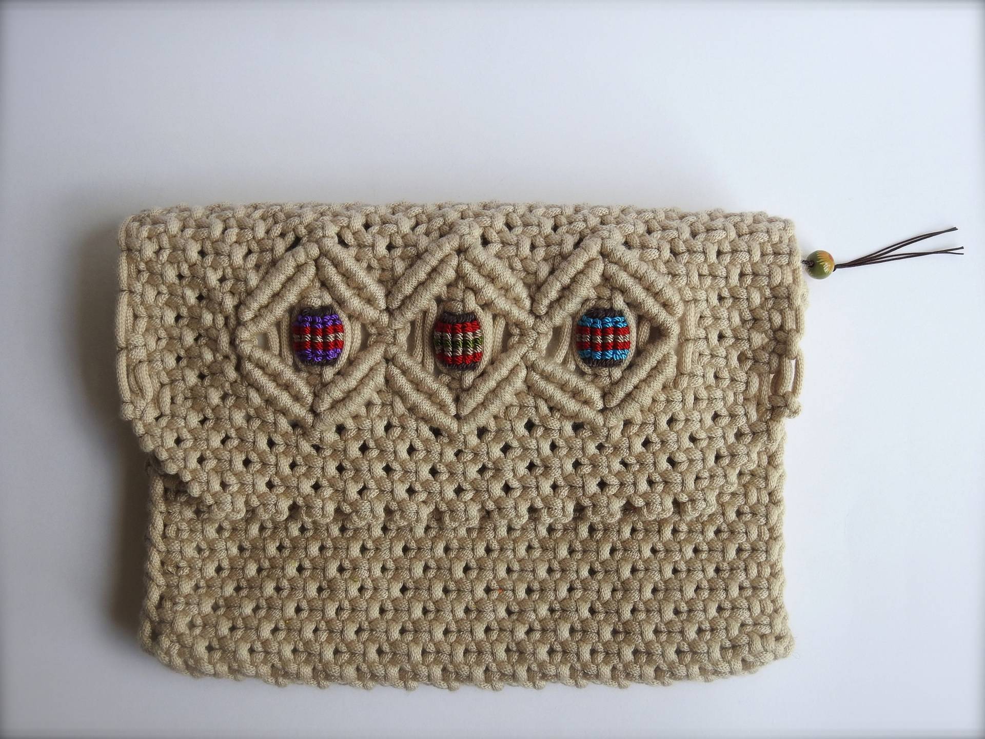 Makramee-Tasche - Kupplung-Abend Tasche-Makramee-Geldbörse Retro Und Boho-Hippie Mode-Reißverschluss-Futter-Makramee-Perlen von bluestitchhandmade