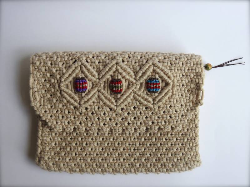 Makramee-Tasche - Kupplung-Abend Tasche-Makramee-Geldbörse Retro Und Boho-Hippie Mode-Reißverschluss-Futter-Makramee-Perlen von bluestitchhandmade