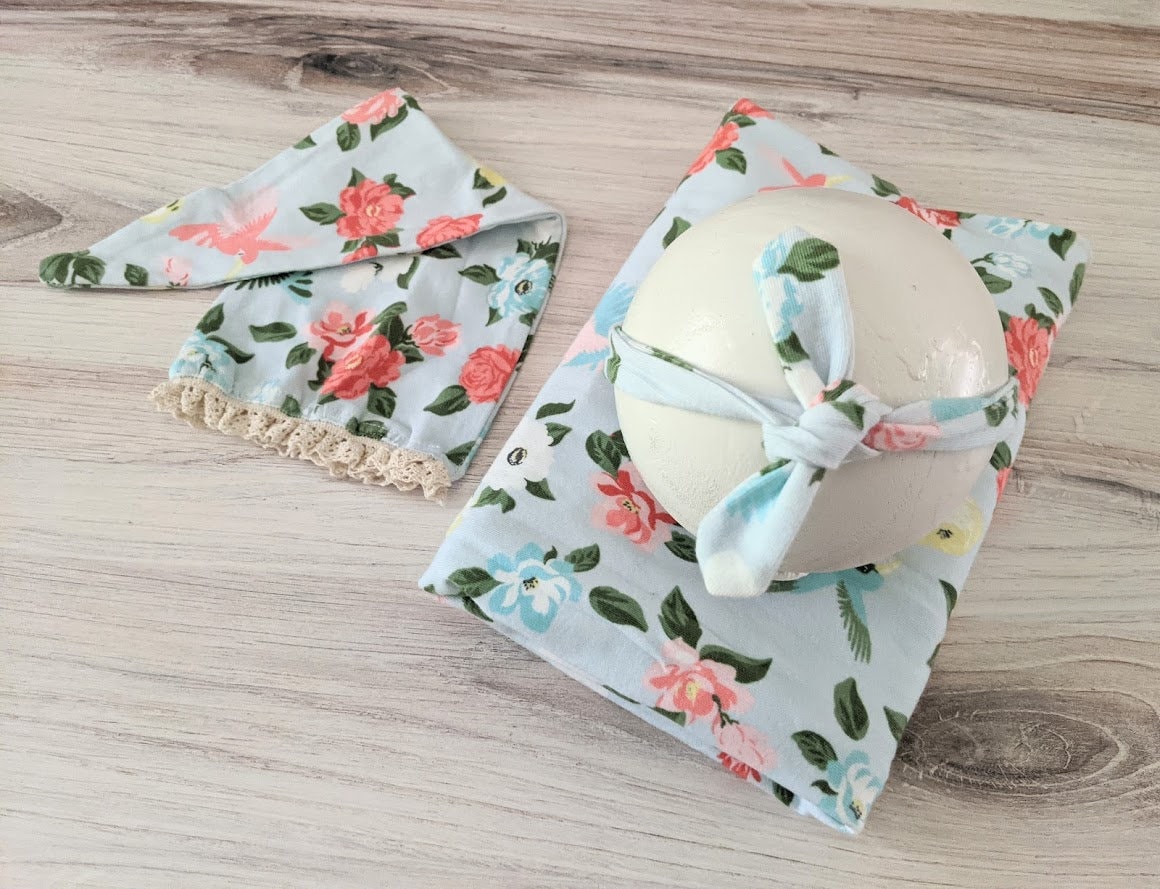 Neugeborenen Wrap Set, Mädchen Wrap, Schlafmütze, Und Mütze, Florale Neugeborene Requisiten von bluestonesky