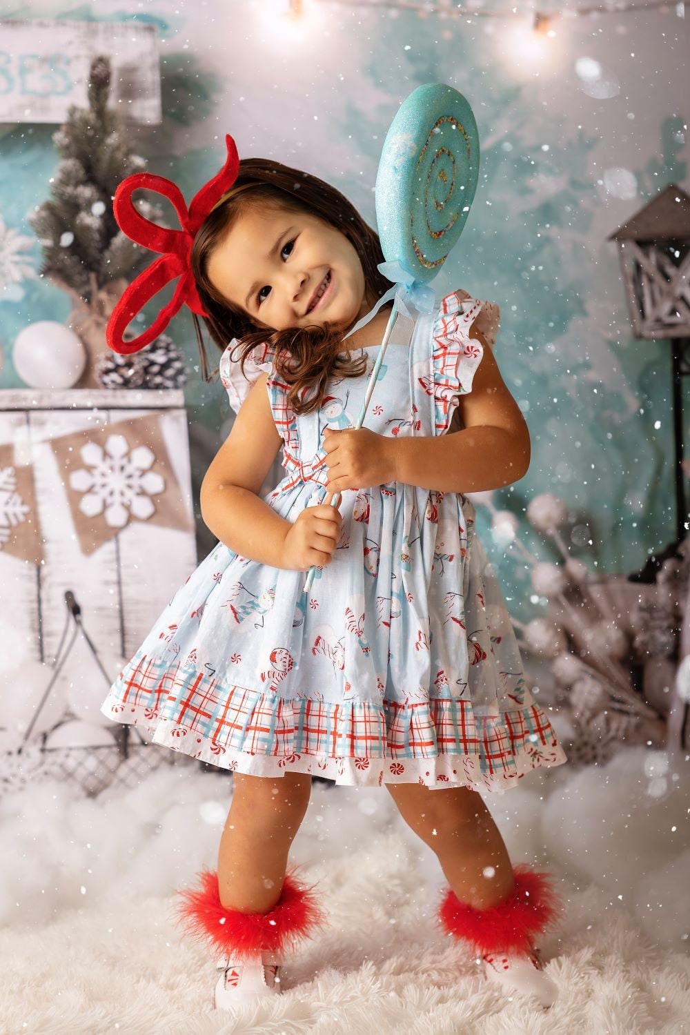 Mädchen-Weihnachtskleid, Mädchen-Schneemannkleid, Mädchen-Winterkleid, Schneemannkleid, Peppermint-Kleid, Süßes Mädchenkleid, Schneemann-Party von blumoondesign