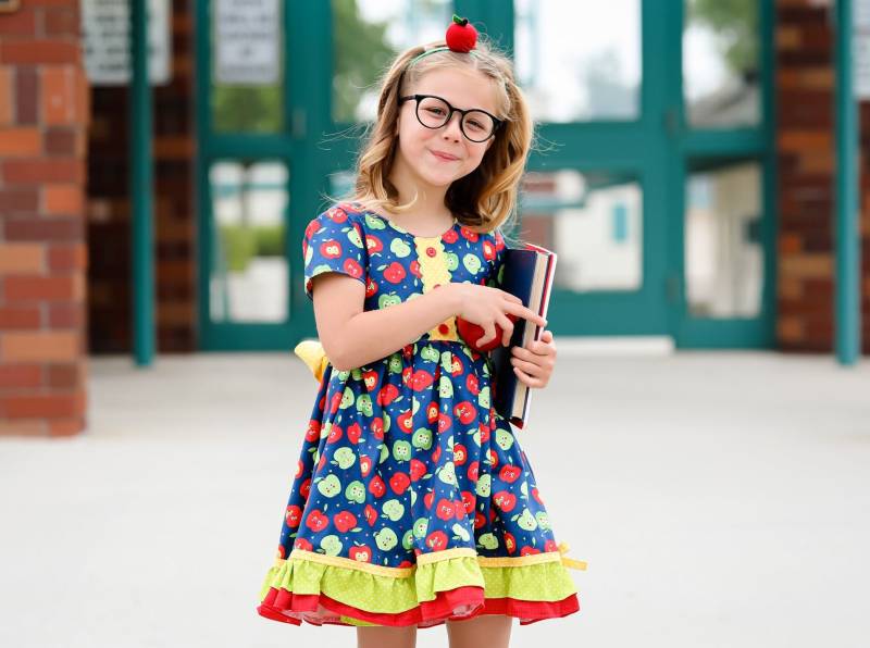 Mädchen Zurück Zu Schulkleid, Am Ersten Schultag, Kindergarten Kleid, Apfelkleid Schulbild Vorschulkleid von blumoondesign