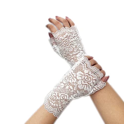 Damen Spitzenhandschuhe Fingerlose Blumenhandschuhe Hochzeit Party Kostüm Zubehör, Weiss/opulenter Garten, Einheitsgröße von bmactosh