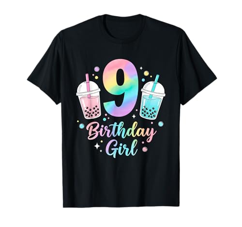 Bubble Boba Tea Sweet 9 Years Old 9th Birthday Girls T-Shirt von boba tea 9th birthday Girl