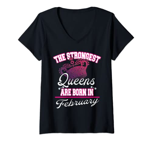 Damen The Strongest Queens are Born in February Women Gym Birthday T-Shirt mit V-Ausschnitt von bodybuilding bodybuilding Book Gym Birthday