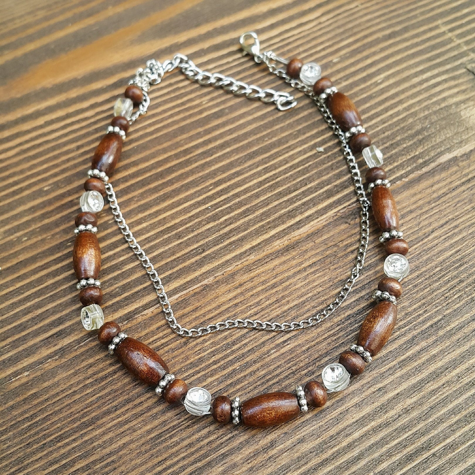 Boho Holzperlen Fußkettchen Versilbert-strandschmuck von bohomila