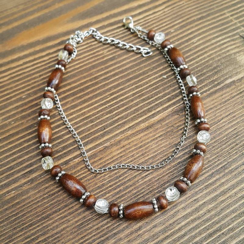 Boho Holzperlen Fußkettchen Versilbert-strandschmuck von bohomila