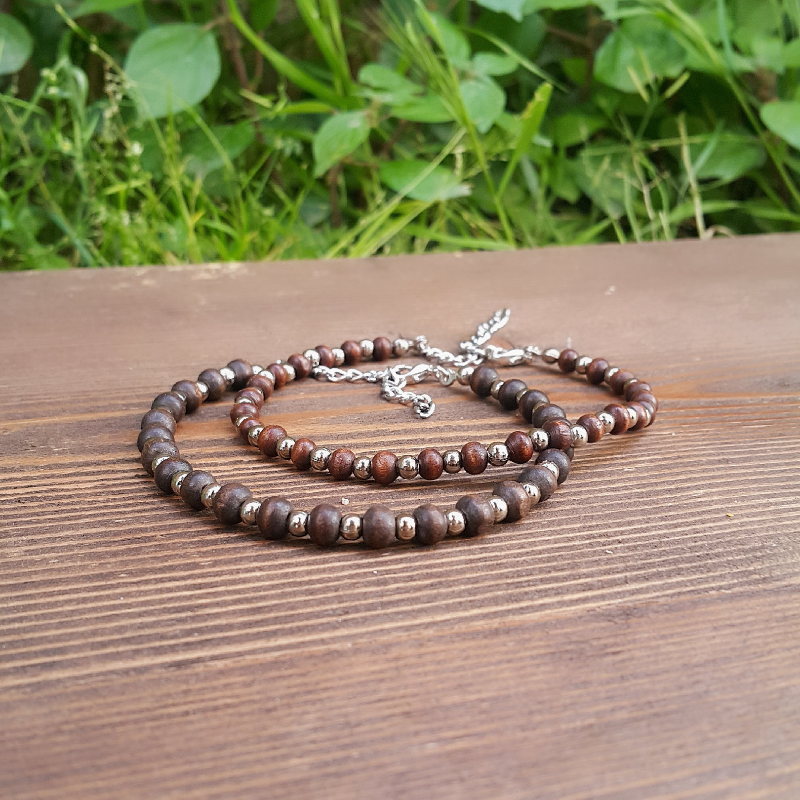 Herren Holzperlen Fußkettchen Silber Überzogene Kette, Boho Hippie-stil Herren Holzperlen Fußkettchen Silber Überzogene Kette, Boho Hippie-stil von bohomila