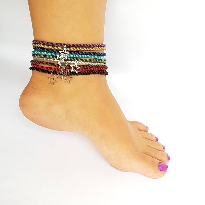 Türkis Stern-Fußkettchen Unisex Fußkettchen Aus Satin von bohomila