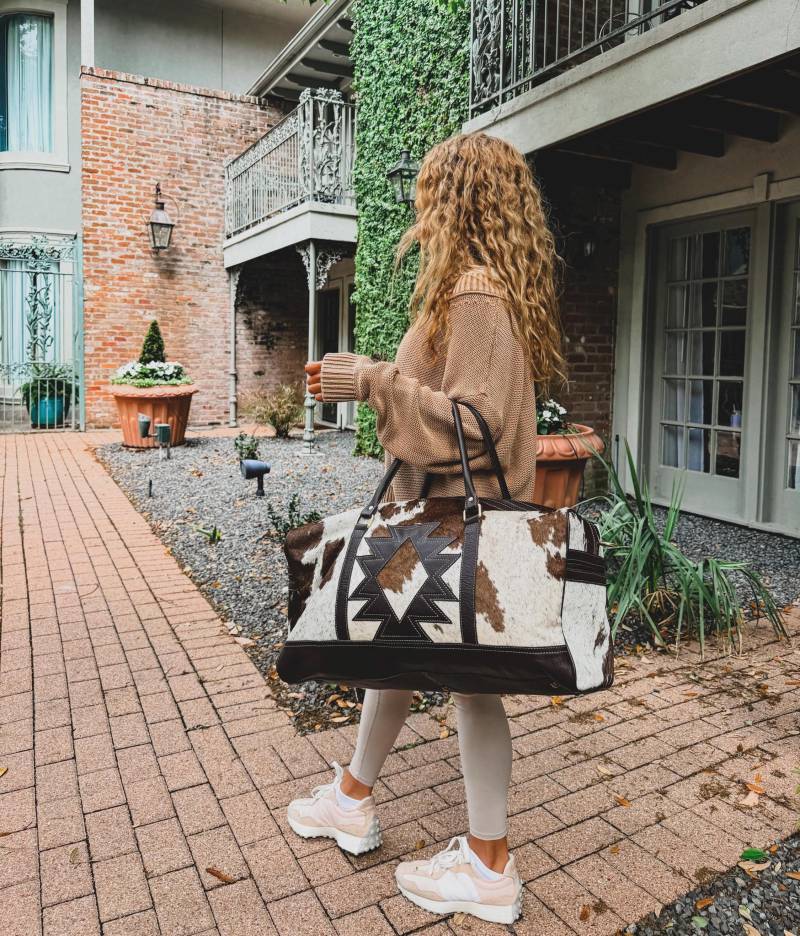 Aztec Travel Duffle Lederhaar Auf Rindsleder Seesack Reisetasche | Tote Geldbörse Wickeltasche Wochenend-Kliniktasche Boho-Ranch von bohoranchshop