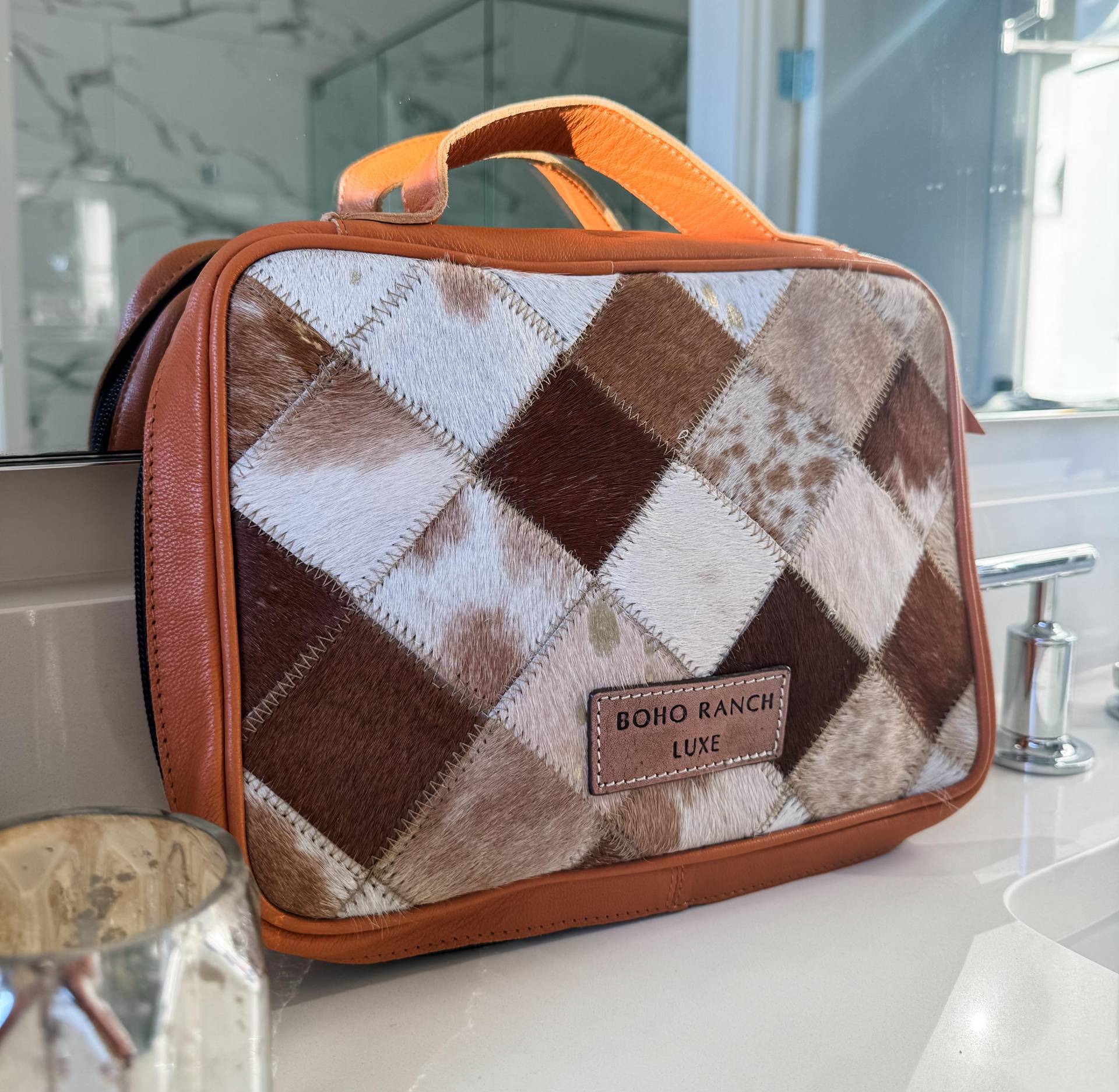 Boho Luxe Jewelry Veranstalter Reisetasche Tasche - Echte Haare Auf Rindsleder | Rindleder Schmuckbeutel Westernringe Halsketten-Armbänder von bohoranchshop