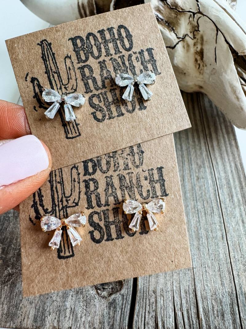Coquette Bow Stud Ohrringe Cz Zirkonia Südwestlichen Schmuck Westernlochy Howdy Longhorn Bull Ochsen Nashville von bohoranchshop
