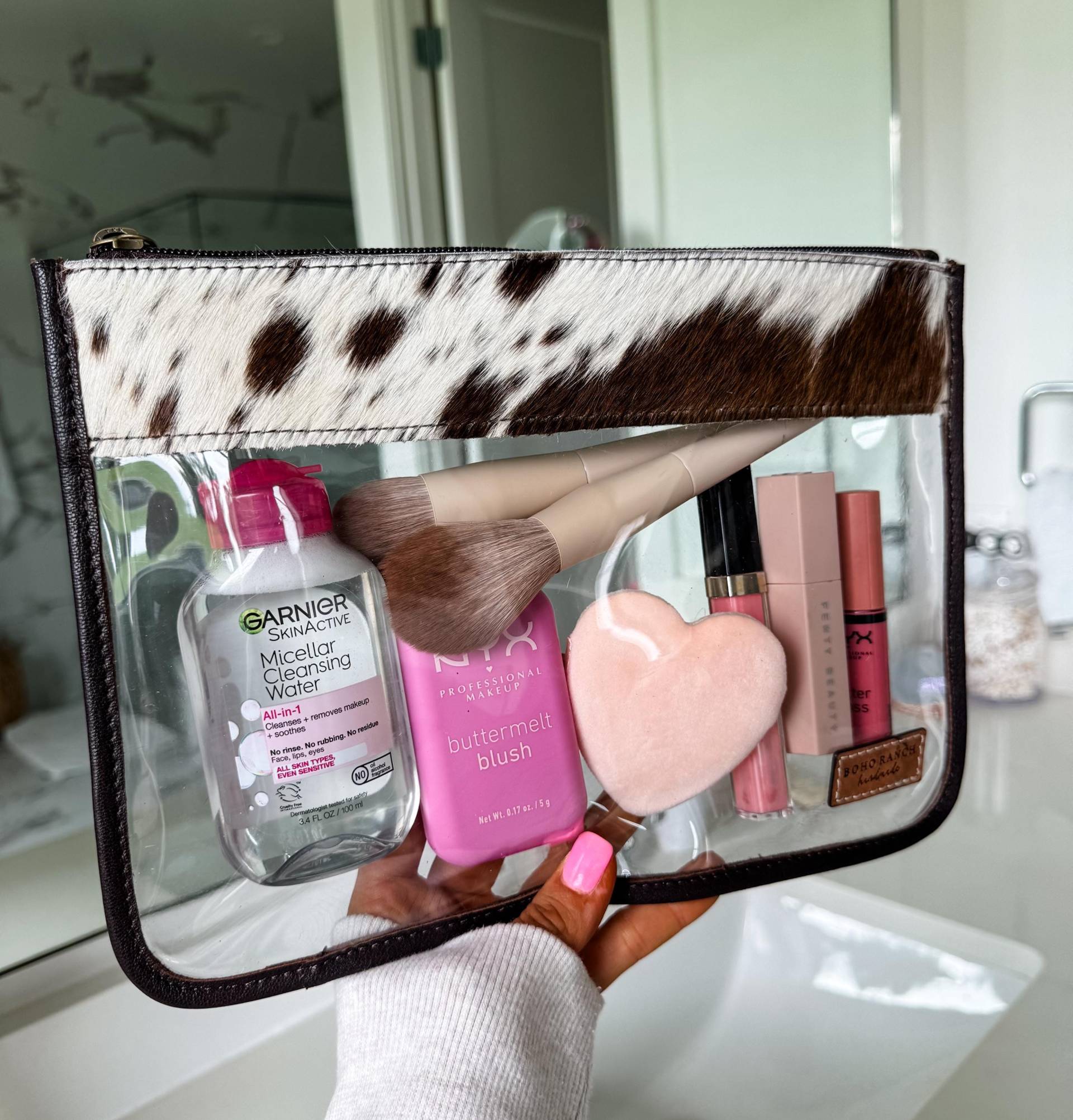 Cowhide Clear Pouch Echtes Haar Auf Rindsleder Klar Make-Up Tasche Reisen Kulturbeutel Western Rasierkosmetik Druckvoll Howdy von bohoranchshop