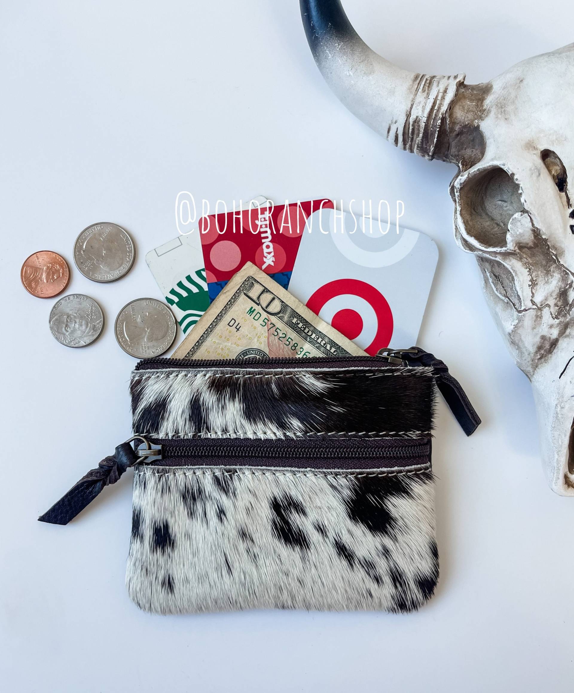 Cowhide Coin Zippered Beutel | Echte Haare Auf Rindsleder Geldbeutel Kreditkarten Bargeld Taschenhalter - Geschenkidee Geschenke Für Sie Ihn von bohoranchshop