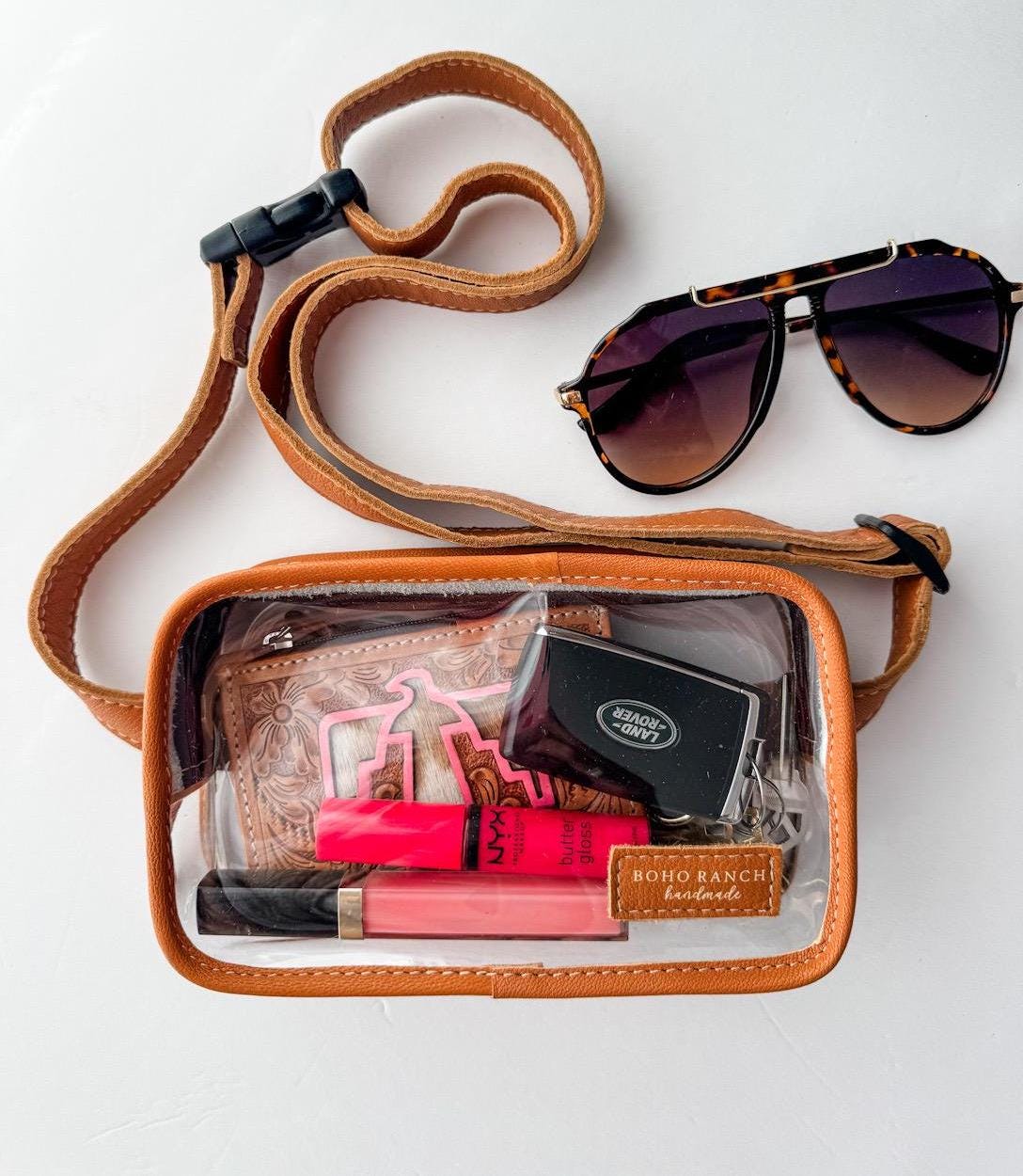 Kacey Klsur Fanny | Gürteltasche - Bauchtasche Rindsleder Western Festival Konzerttasche Geldbörse Stadion Transparent Game Day Vinyl von bohoranchshop