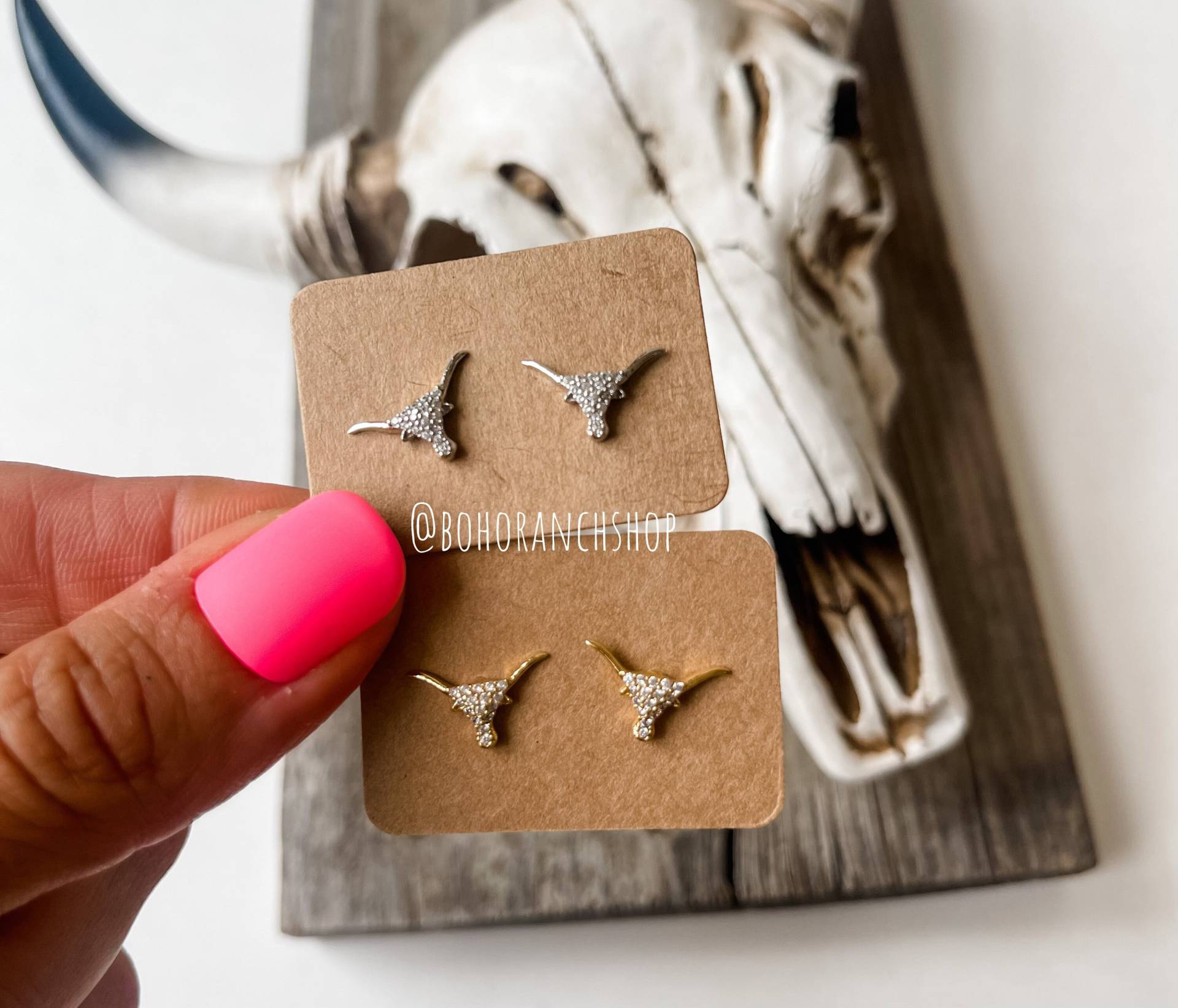 Kleine Longhorn-Ohrringe 14K Gold Oder Silber Tauchten Cz Zirkonia Südwestlichen Schmuck Western Schrill Howdy Longhorn Bull Ochsen Nashville von bohoranchshop