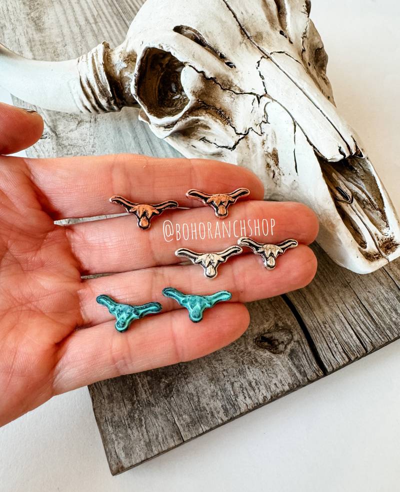 Kleine Longhorn Ohrringe | Ohrstecker Südwestlichen Schmuck Westernlochy Howdy Longhorn Bull Ochsen Nashville Reise von bohoranchshop