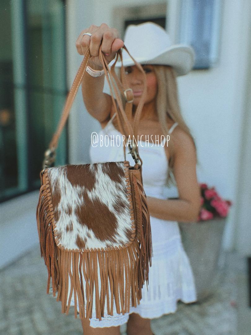 Kylie Cowhide Crossbody Echthaar Hairon Rindsleder Kleine Crossbody Western Messenger Fransen Geldbörse Tasche Bolsa Vaquera von bohoranchshop