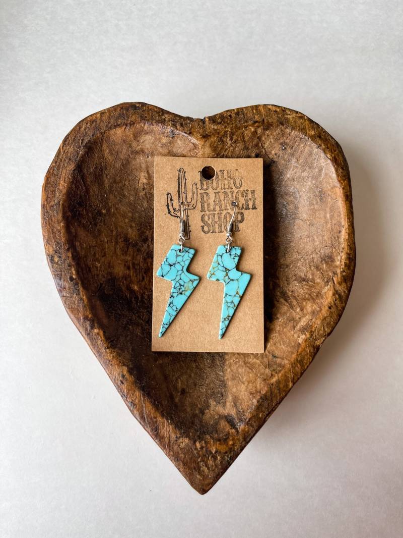 Lightning Bolt Dangle Ohrringe Donnerbolzen Ohrring | Türkis Weiß Südwesten Schmuck Kräftiger Rodeo von bohoranchshop