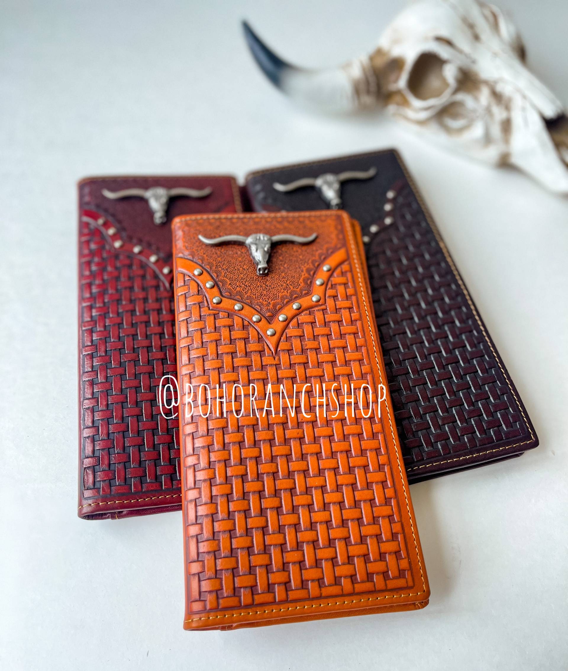 Longhorn Lange Wallet Echtleder Bi-Fold Brieftasche | Longhorn Tooling Western Mann's Männer Herren Frauen Lange Checkbook Geschenkidee von bohoranchshop