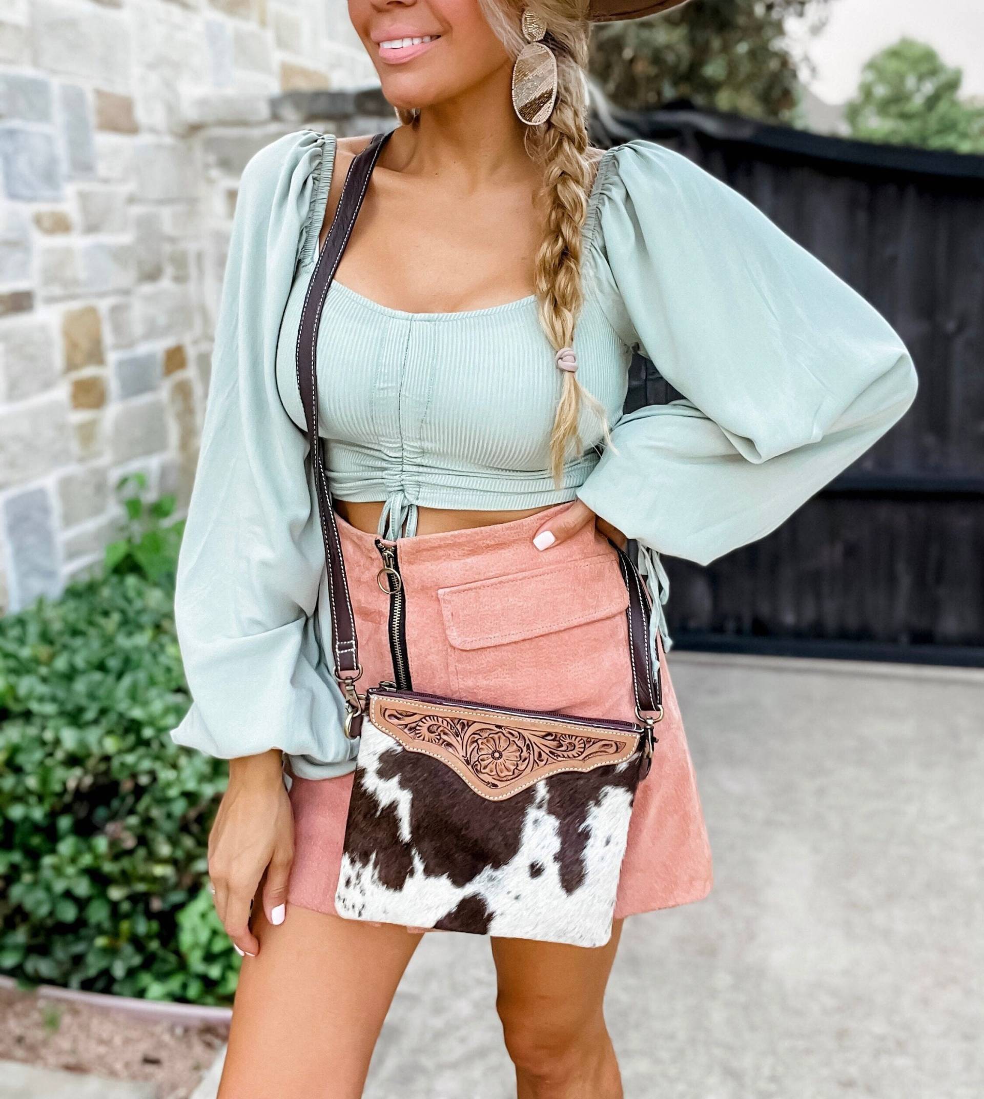 Margarita Crossbody Purse - Braun/Schwarz Western Punzierte Leder Rindsleder Clutch | Messenger Armband Geldbörse Tasche Ausdrucksstark von bohoranchshop