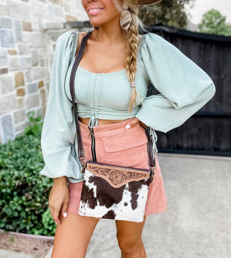 Margarita Crossbody Purse - Braun/Schwarz Western Punzierte Leder Rindsleder Clutch | Messenger Armband Geldbörse Tasche Ausdrucksstark von bohoranchshop