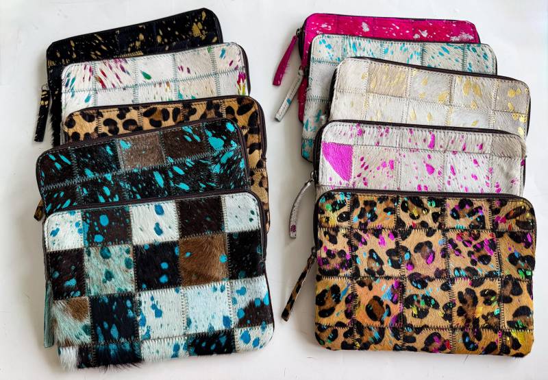 Rindsleder Zubehör Echte Hair-On Hide Make-Up Tasche Western Clutch Geldbörse Reisekulturbeutel Federmäppchen Schulbedarf von bohoranchshop