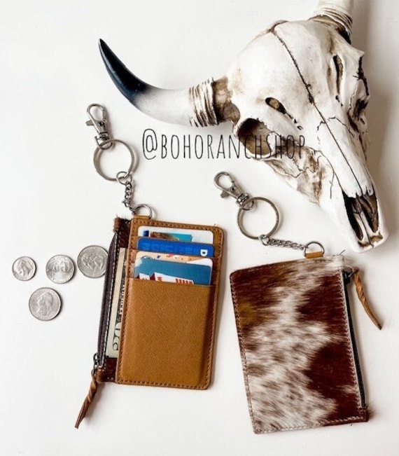 Schlüsselanhänger Geldbörse | Echte Haare Auf Rindsleder Schlüsselanhänger Kreditkarte Bargeldhalter Münze Beutel Geschenkidee Geschenke Für Sie Ihn von bohoranchshop