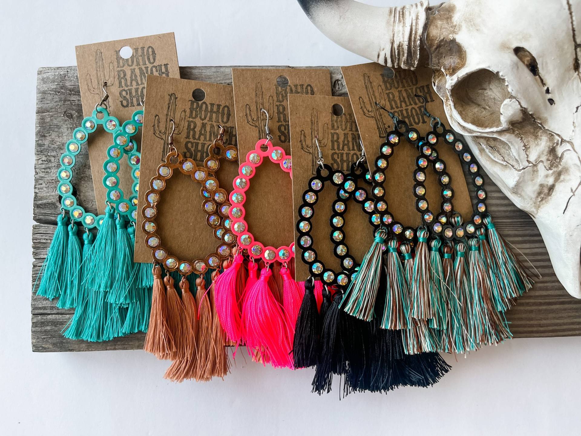 Strass Teardrop Ohrringe - Western Ohrringe Mit Quasten Fransen Party Statement von bohoranchshop