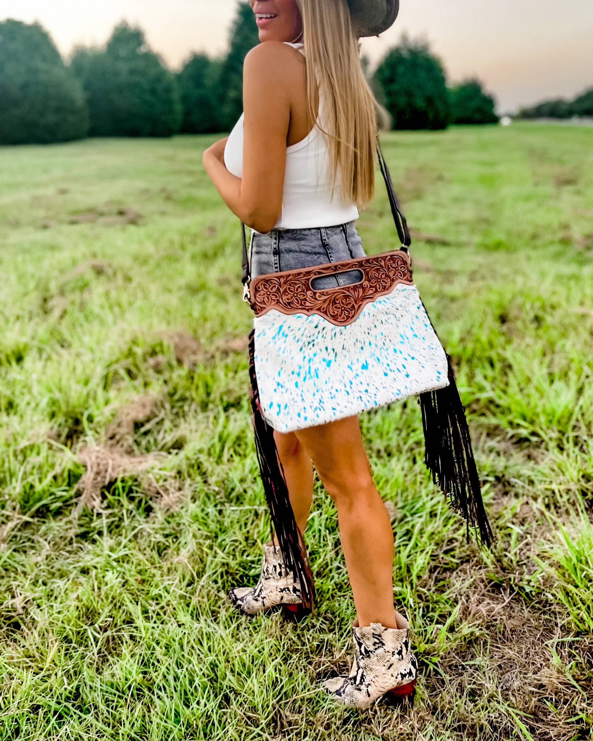 The Maggie - Tooled Western Leder Rindsleder Fransen Quaste Crossbody | Umhängetasche Messenger Bag Rodeo von bohoranchshop