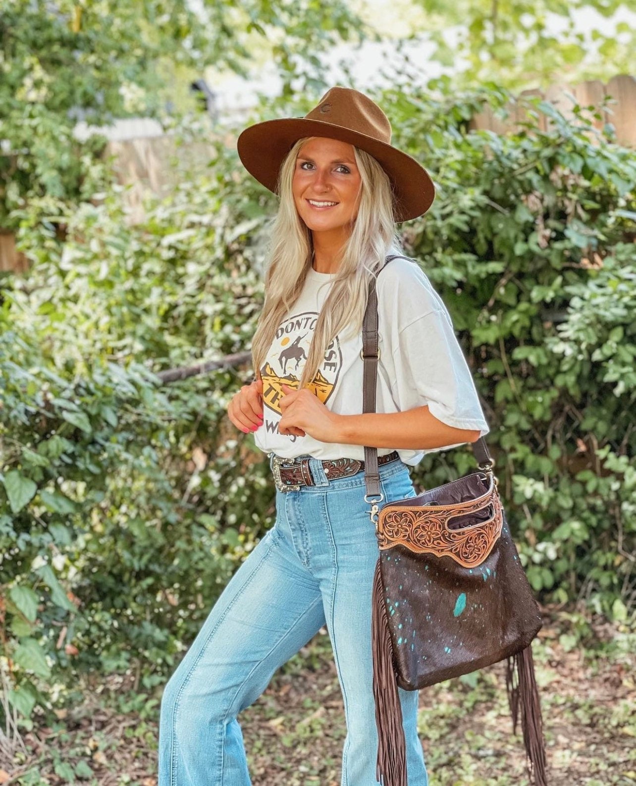 The Maggie - Western Punzierte Echtleder Echt Rindsleder Fransen Quaste Clutch Crossbody | Crossbody Messenger Purse Bag Kräftige Rodeo von bohoranchshop