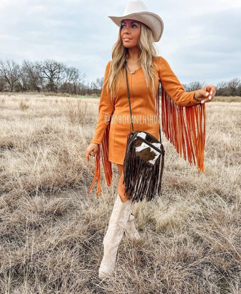 The Megan Crossbody Rindsleder Westerntasche Crossbody Rindsledertasche Messenger Fringe Umhängetasche von bohoranchshop