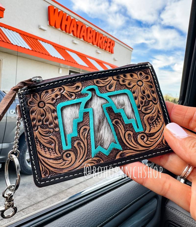 Thunderbird Longhorn Keychain Braune Geldbörse | Echtes Haar Auf Freebird Rindsleder Schlüsselanhänger Kreditkarte Bargeldhalter Münze Beutel von bohoranchshop