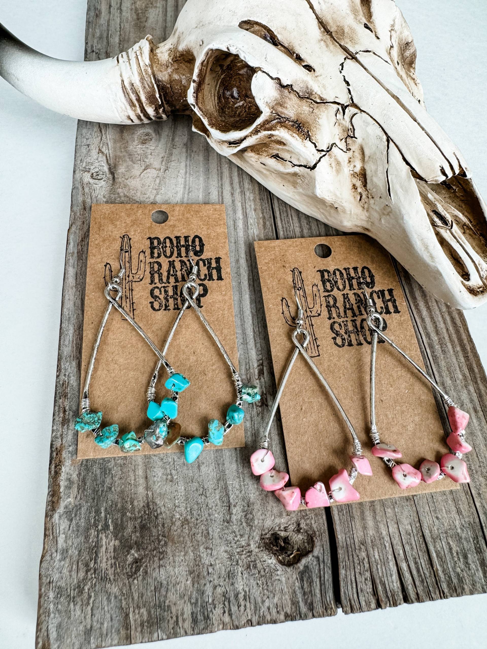 Wire Chip Stone Hängeohrringe Western Wire Wrapped Chip Stone von bohoranchshop