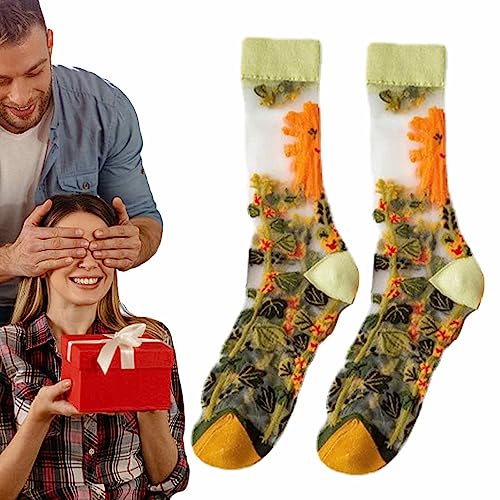 Atmungsaktive Damensocken - Vintage Floral Casual Dress Socke 3D,Lässige Kleidersocke für Damen, bestickte Blumenmuster-Socken für Sommerfrauen Boiler von boiler