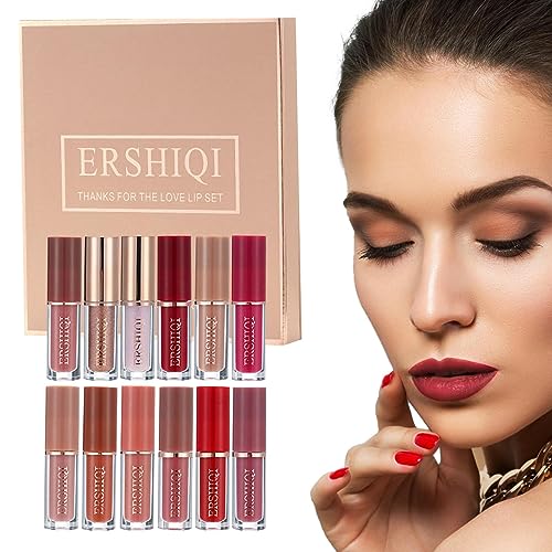 Mattes flüssiges Lippenstift-Set | 12 Stück schnell trocknender, langlebiger Lippenfleck,Lippenkosmetik für junge Damen zum Einkaufen, zu Hause, bei der Arbeit, beim Dating, auf Reisen, bei Boiler von boiler