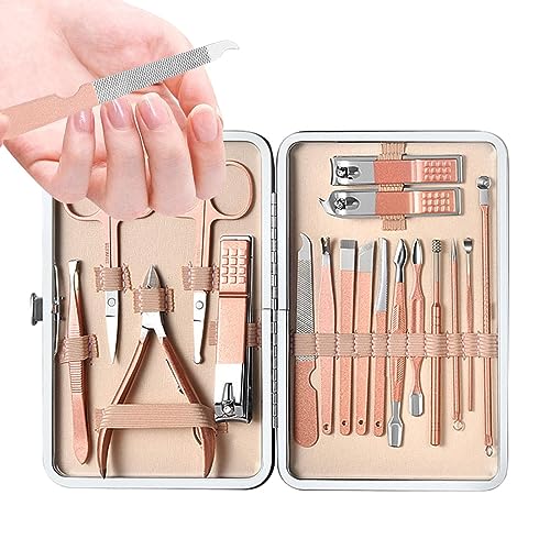 Nagelpflegeset,18-teiliges Maniküre-Set aus Edelstahl - Nagelknipser-Pediküre-Set mit Etui, Nagelpflege-Werkzeuge für Frauen, Heim-Pediküre-Pflegewerkzeuge Boiler von boiler