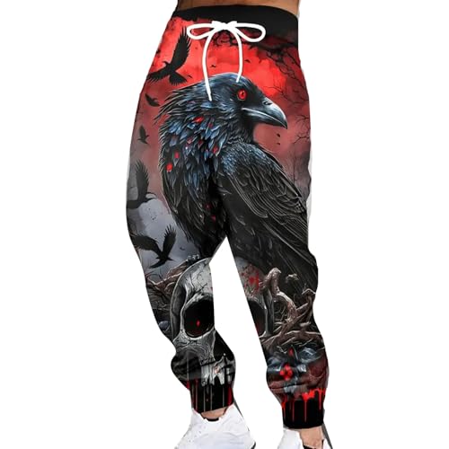 boiszeda Coole Ausgefallene Hosen Herren Gothic-Totenkopf-Muster 3D Druck Kordelzug Elastische Taille Hose Jogger Hose von boiszeda