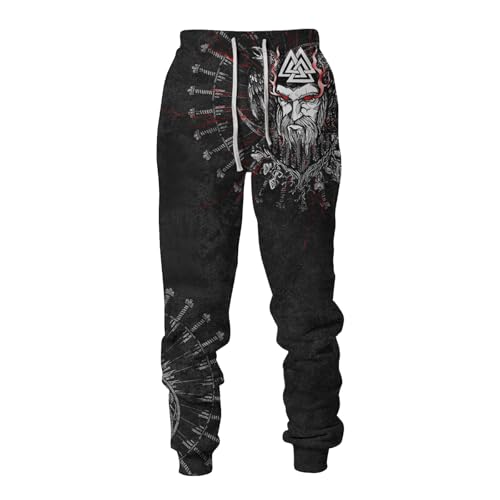 boiszeda Wikingerhosen für Männer Retro Nordische Mythologie Wikinger 3D Druck Kordelzug Elastische Taille Hose Jogger Hose von boiszeda