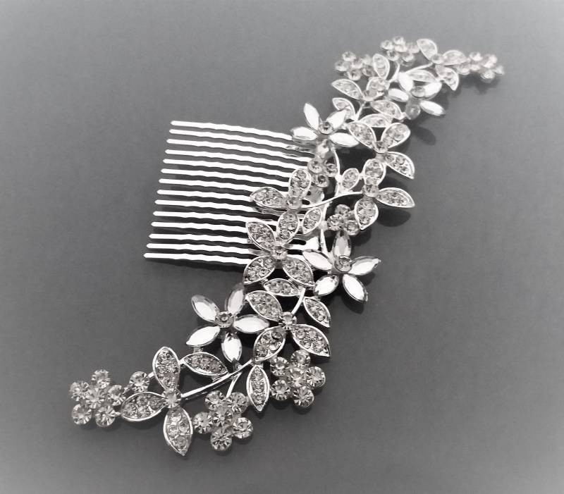 16 cm Lange Kammspange Mit Strasssteinen, Silberfarben von boiteasecrets