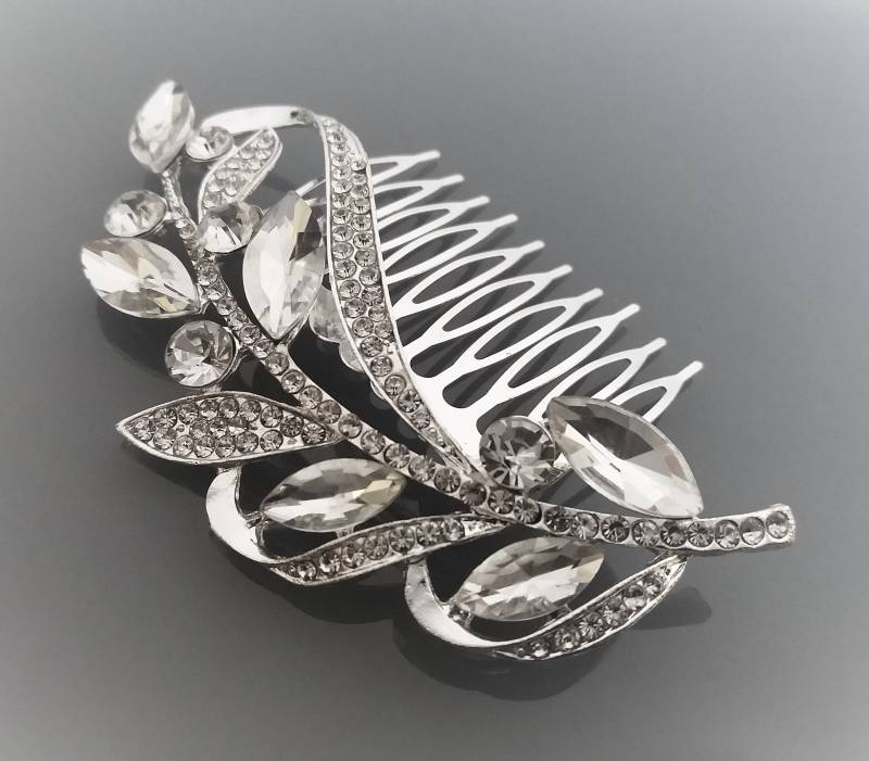 9, 8 cm Lange Kammspange Mit Strasssteinen, Silberfarben von boiteasecrets